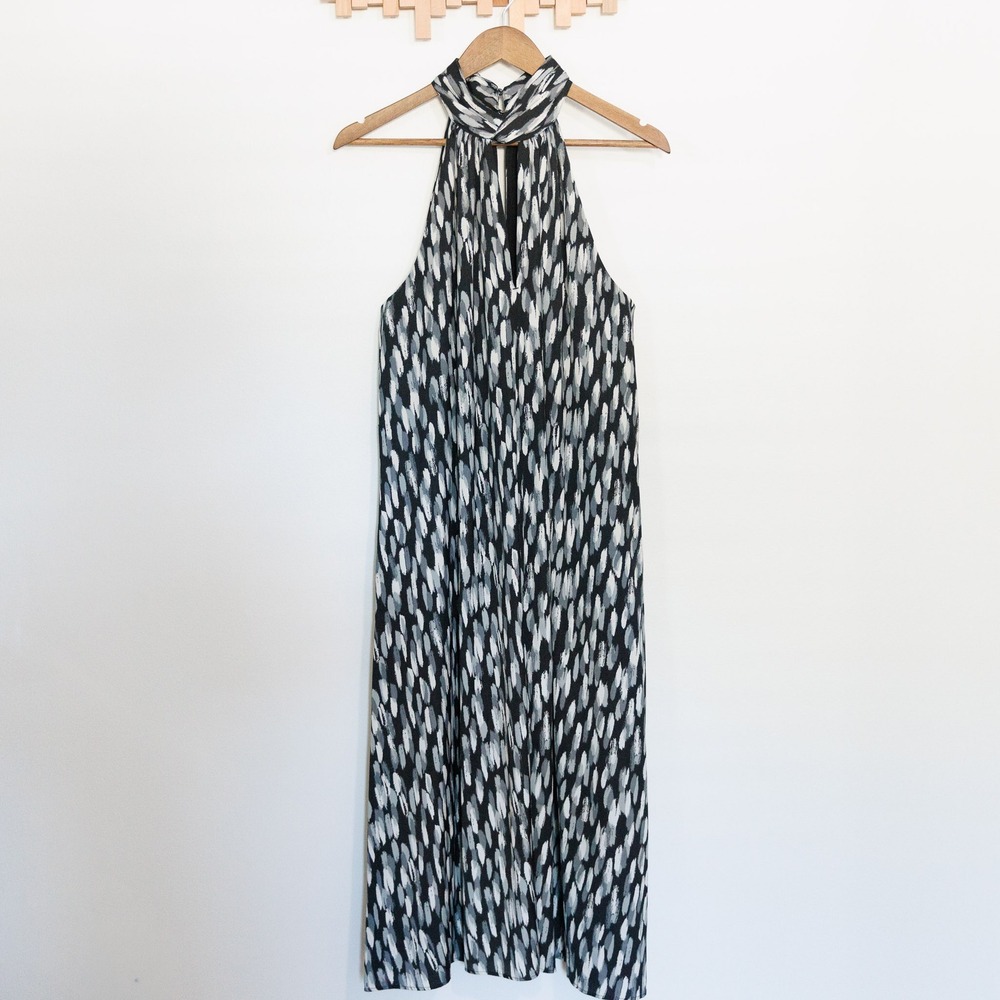 Banana Republic Womens Black Grey Abstract Brushstroke Halter Midi Dress Medium